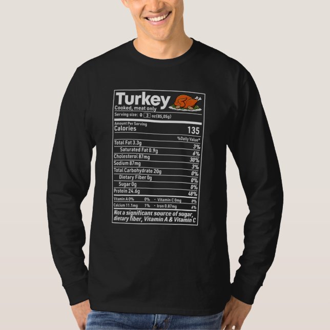 Camiseta Turkey Nutrition Facts  Thanksgiving Christmas foo (Anverso)