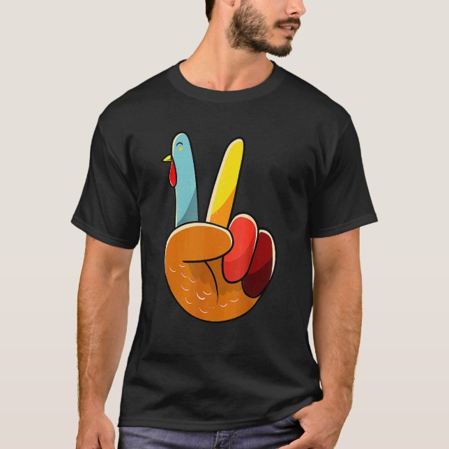 Camiseta Turkey Peace Hand Sign Thanksgiving Thankful Women (Anverso)