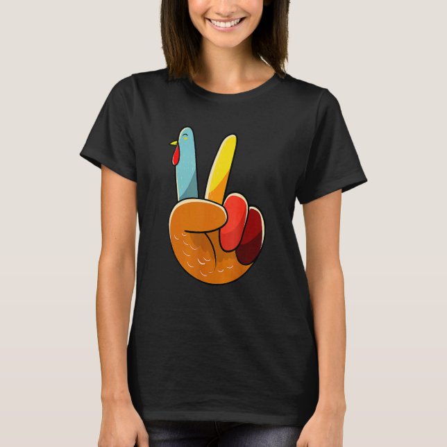 Camiseta Turkey Peace Hand Sign Thanksgiving Thankful Women (Anverso)