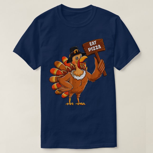 Camiseta Turkey Pilgrim Eat Pizza Adult Vegan Kids Funny Th (Diseño del anverso)