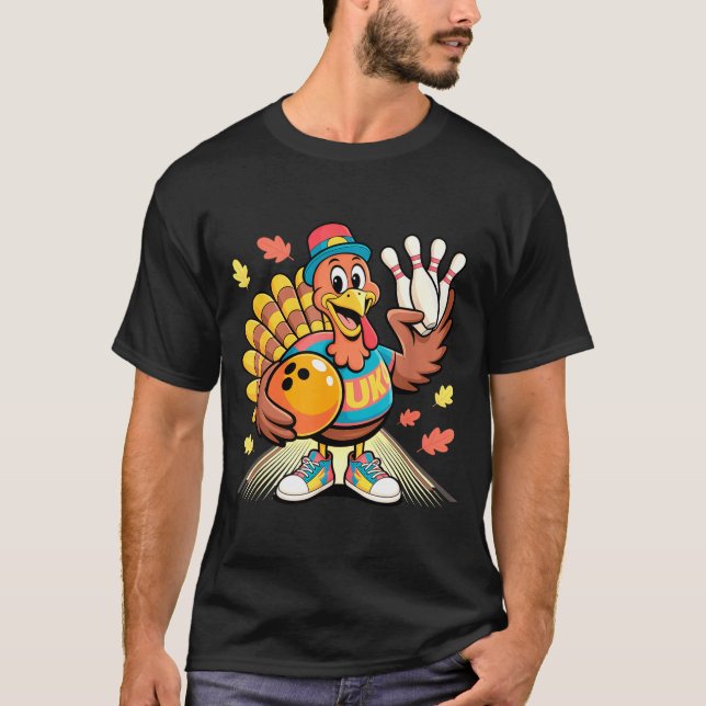 Camiseta Turkey Playing Bowling Thanksgiving Turkey Tail Bo (Anverso)