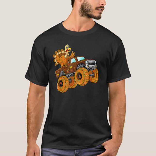 Camiseta Turkey Riding Monster Truck Thanksgiving Day Boys  (Anverso)