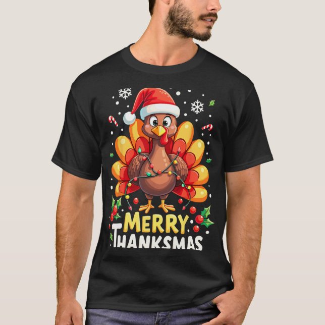 Camiseta Turkey Santa Happy Merry Thanksmas Thanksgiving Ch (Anverso)