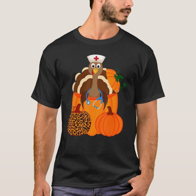 Camiseta Turkey Stethoscope Nurse Pumpkin Leopard Print Tha (Anverso)