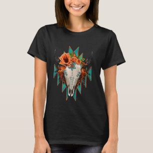 Camiseta Turquesa Azteca Cráneo de Toro Vaca Rodeo Occident
