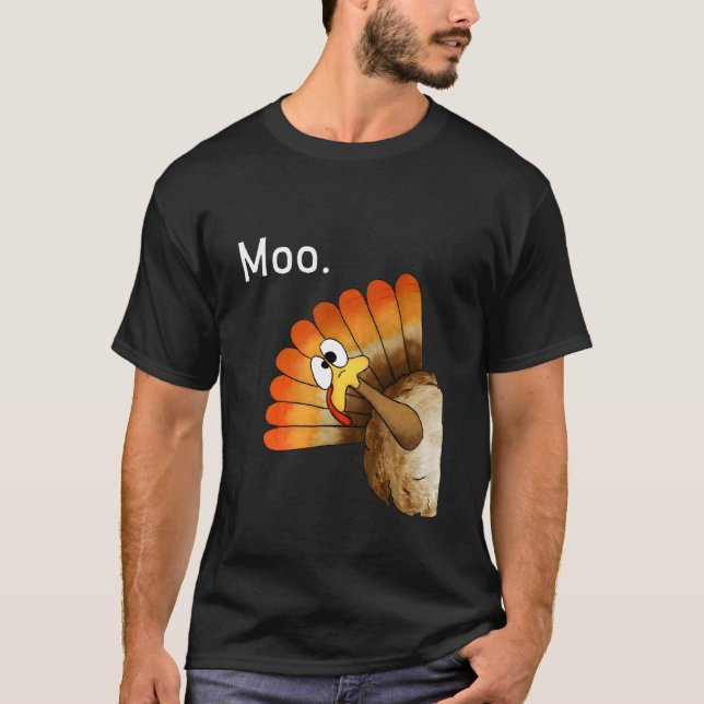 Camiseta turquía moo divertido acción de gracias Long Sleev (Anverso)