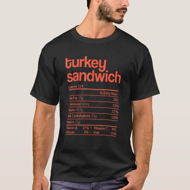 Camiseta Turquía Sandwich Nutrición Hechos Acción de Gracia (Anverso)