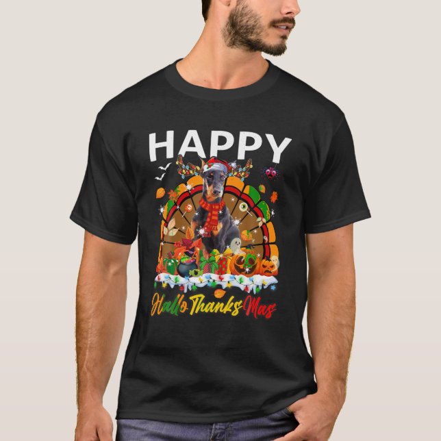 Camiseta Turquía Santa Doberman Pumpkins de Perro Feliz Hal (Anverso)
