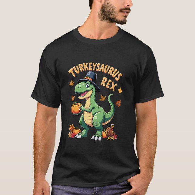Camiseta Turquía Saurus Rex Dinosaur Pumpkin Funny Thanksgi (Anverso)