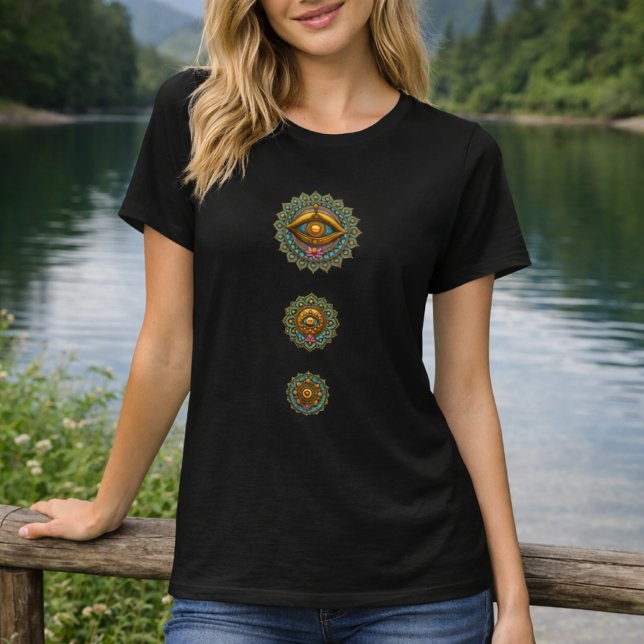 Camiseta Turquoise Gold Lotus Mandala Eye Art -Boho Graphic (Subido por el creador)