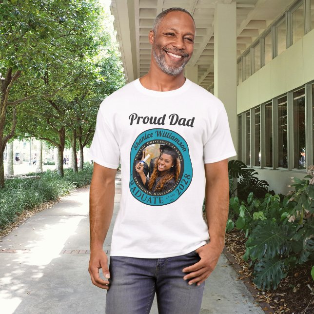 Camiseta Turquoise Photo Modern Graduation Proud Dad (Subido por el creador)
