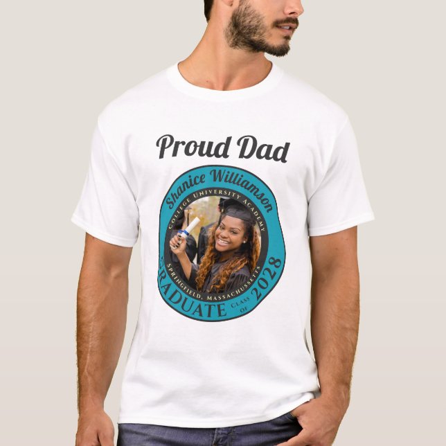Camiseta Turquoise Photo Modern Graduation Proud Dad (Anverso)