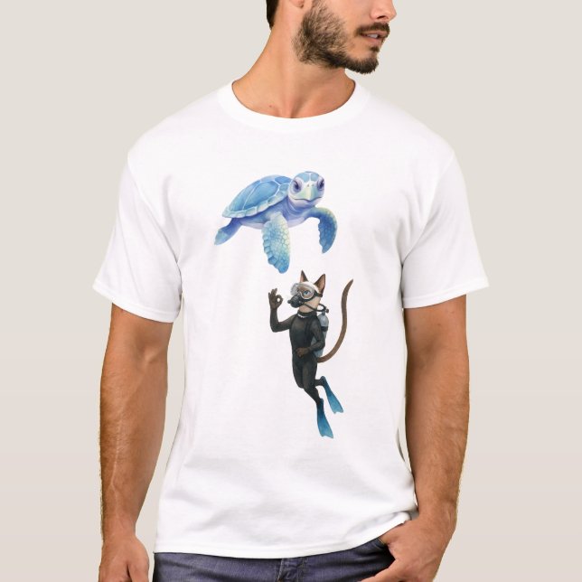 Camiseta Turtle and Cat scuba diver  (Anverso)