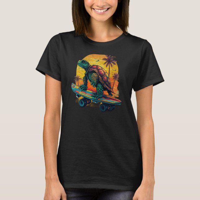 Camiseta Turtle Cat Skateboarding Laughing Beach Guay Turtl (Anverso)
