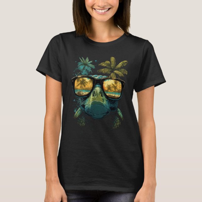 Camiseta Turtle Hawaiian Sea Turtles Hawaii Beach Palm Tree (Anverso)
