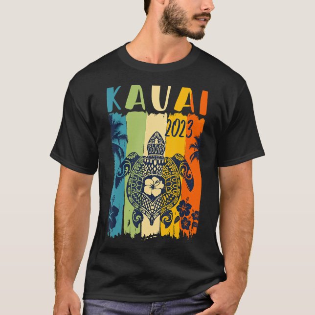 Camiseta Turtle Retro Kauai vacaciones familiares hawaianas (Anverso)