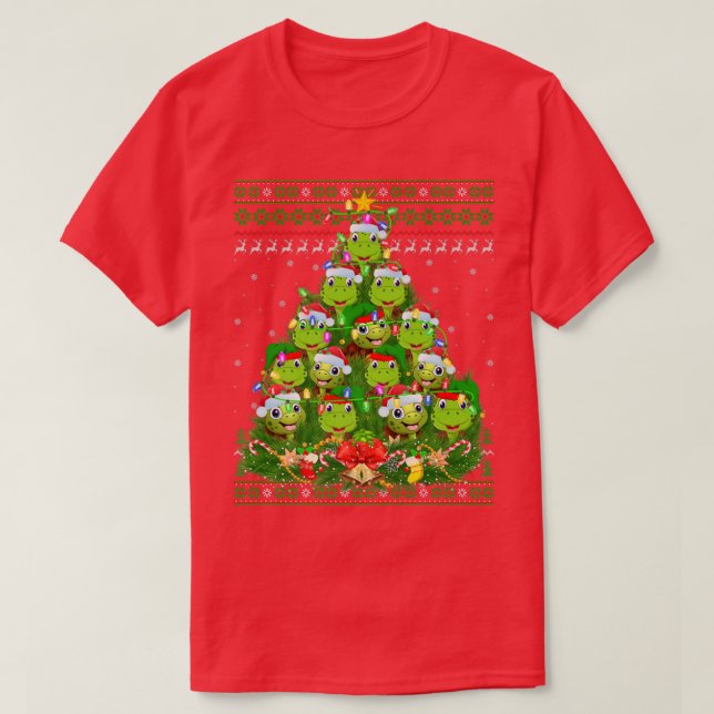 Camiseta Turtle Xmas Lighting Tree Santa Turtle Ugly Christ (Diseño del anverso)