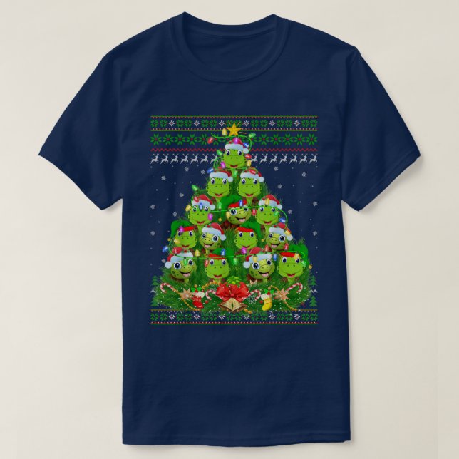 Camiseta Turtle Xmas Lighting Tree Santa Turtle Ugly Christ (Diseño del anverso)