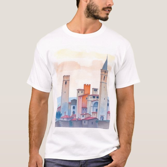 Camiseta Tuscan Dreams: San Gimignano Watercolor T-Shirt (Anverso)