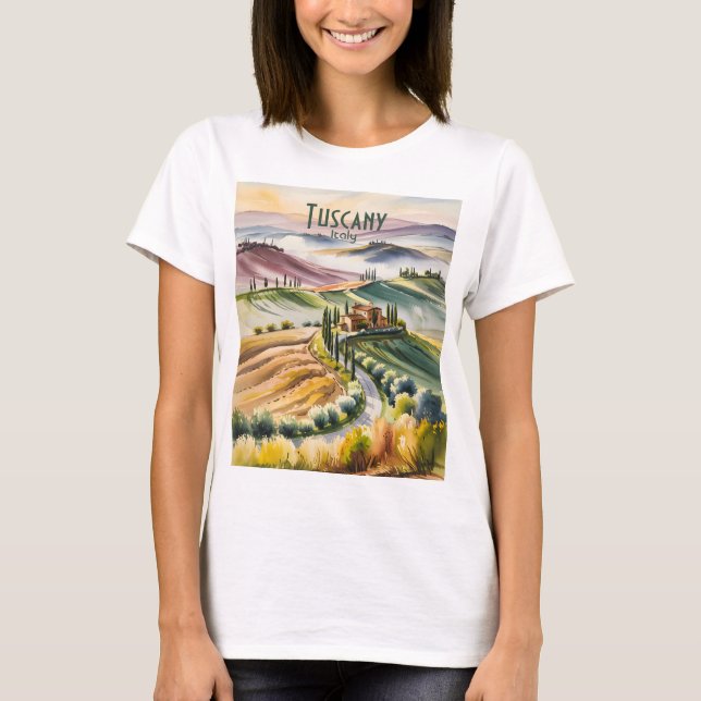 Camiseta Tuscany Rolling Hills Watercolor Landscape Travel (Anverso)