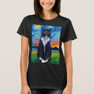 Camiseta Tuxedo Arte nocturno de gato blanco y negro por Aj