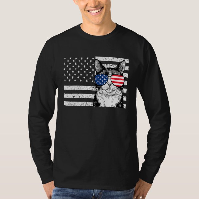 Camiseta Tuxedo Cat 4th of July US American Flag Patriotic (Anverso)