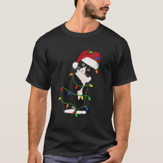 Camiseta Tuxedo Cat Meow Santa Tuxie Christmas Tree Lights