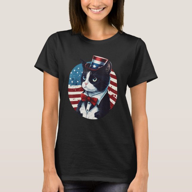 Camiseta Tuxedo Cat Patriot USA 4th of July Men Women (Anverso)