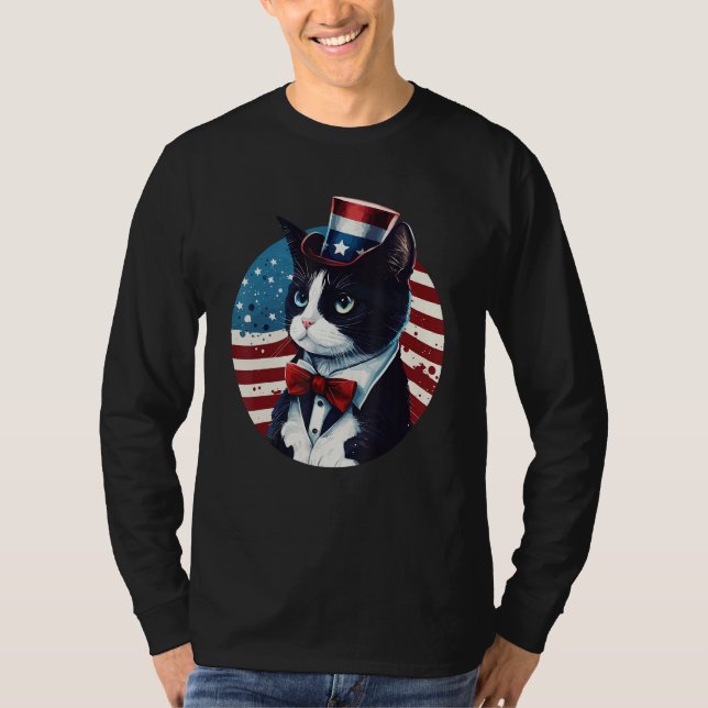Camiseta Tuxedo Cat Patriot USA 4th of July Men Women (Anverso)