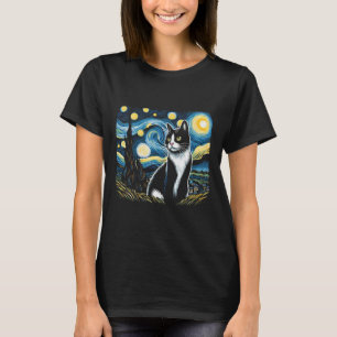 Camiseta Tuxedo Cat Starry Night Pintura Tuxedo Cat Dueño