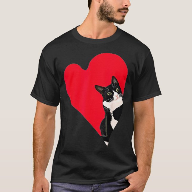 Camiseta Tuxedo Cat Valentine Heart For Kitten And Animal L (Anverso)