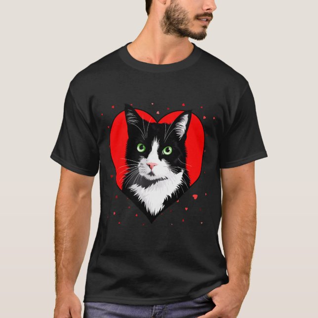 Camiseta Tuxedo Cat Valentine Heart For Kitten And Animal L (Anverso)