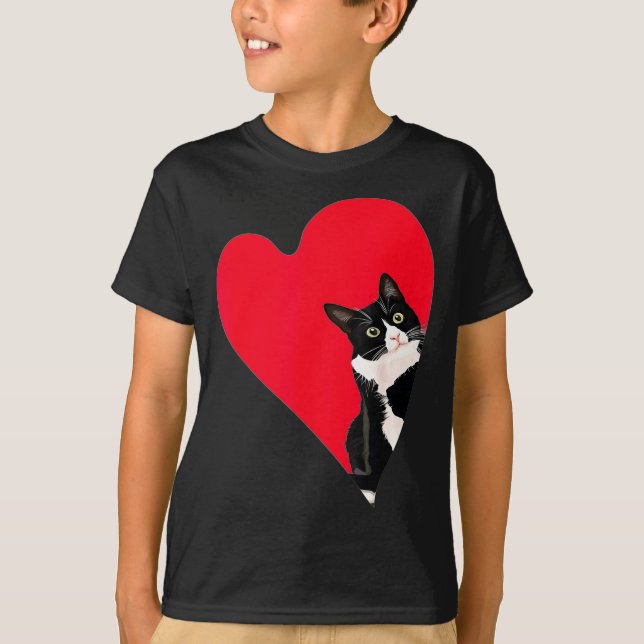 Camiseta Tuxedo Cat Valentine Heart For Kitten And Animal L (Anverso)