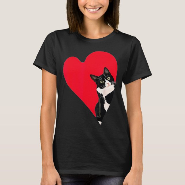 Camiseta Tuxedo Cat Valentine Heart For Kitten And Animal L (Anverso)