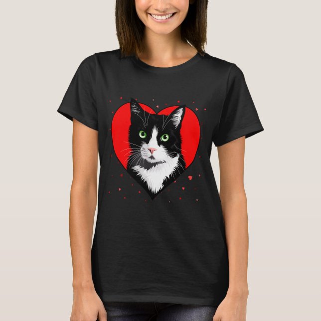 Camiseta Tuxedo Cat Valentine Heart For Kitten And Animal L (Anverso)