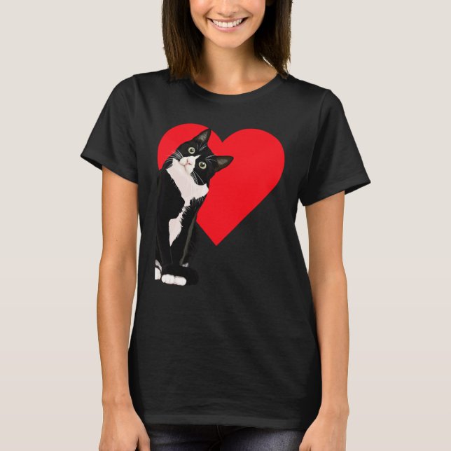 Camiseta Tuxedo Cat Valentine's Day Heart Cat (Anverso)