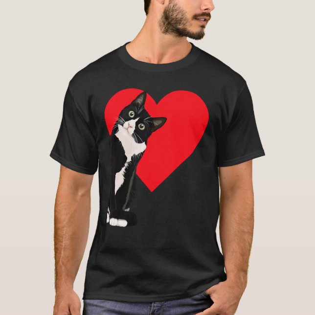 Camiseta Tuxedo Cat Valentine's Day Heart Cat (Anverso)