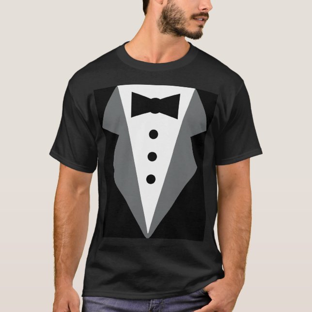 Camiseta Tuxedo formal blanco negro (Anverso)