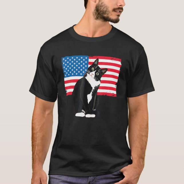 Camiseta Tuxedo Gato 4 De Julio Niños Adultos Patrióticos (Anverso)