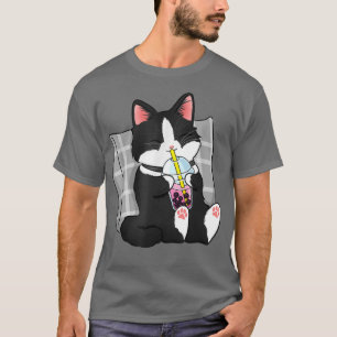 Camiseta Tuxedo Kawaii Neko Cat Boba Té de leche de burbuja