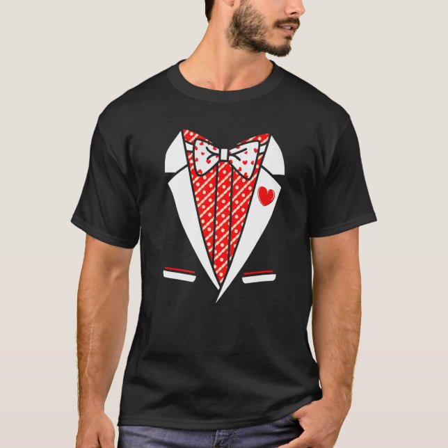Camiseta Tuxedo Red Heart Valentines Day Funny Costume Men  (Anverso)