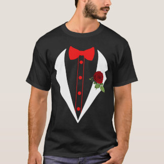 Camiseta Tuxedo With Red Flower Wedding Fake Tux Bachelor P