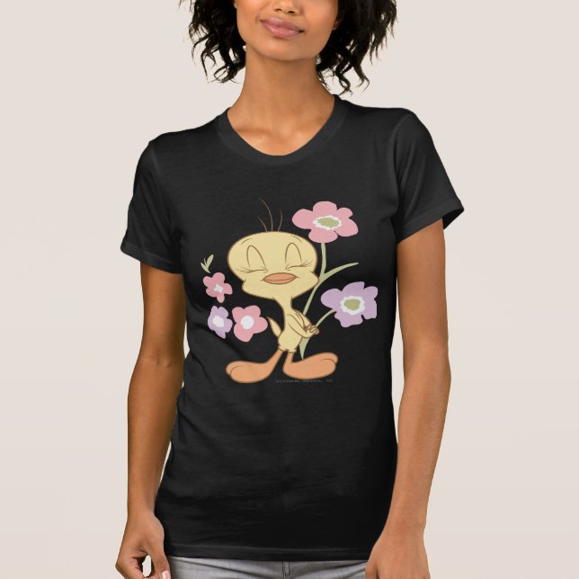 Camiseta TWEETY™ Flores rosadas y púrpuras (Anverso)