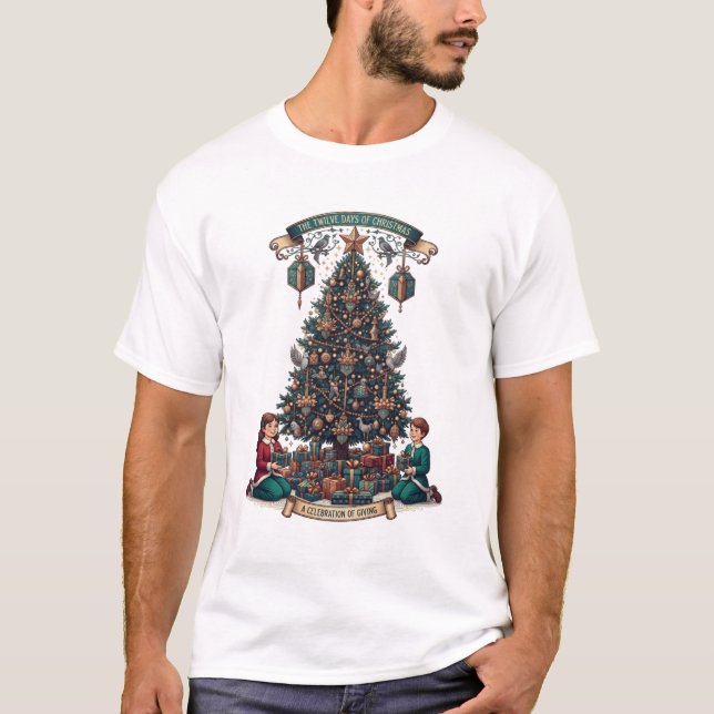 Camiseta Twelve Days of Christmas T-Shirt, Ornate Gift Tree (Anverso)