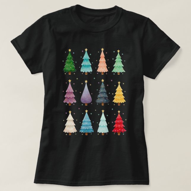 Camiseta Twelve Festive Trees: Colorful Holiday Print (Diseño del anverso)