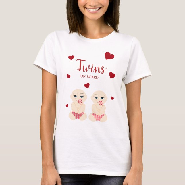 Camiseta Twins On Board Quote with Red Hearts Design (Anverso)