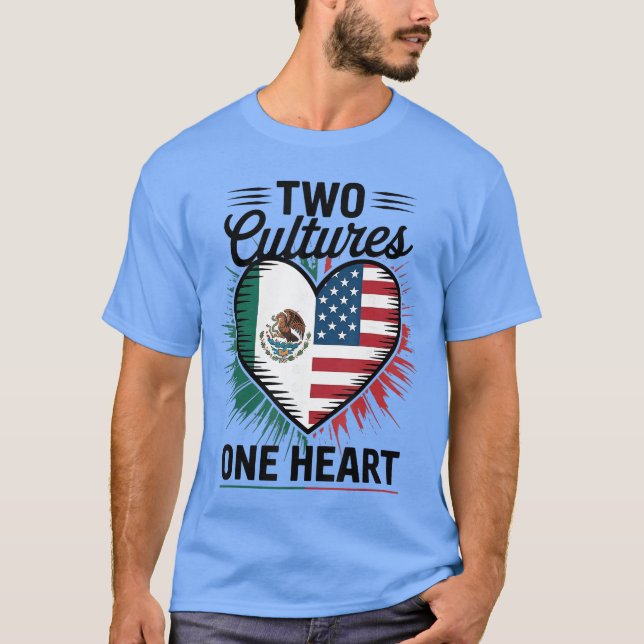 Camiseta Two Cultures One Heart Meican Flag American Flag U (Anverso)
