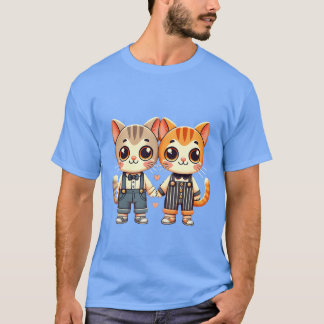 Camiseta Two Cute Cat Friends Holding Hands boy