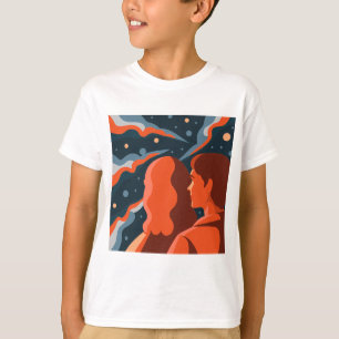 Camiseta Two Figures Contemplating an Abstract Cosmic Scene