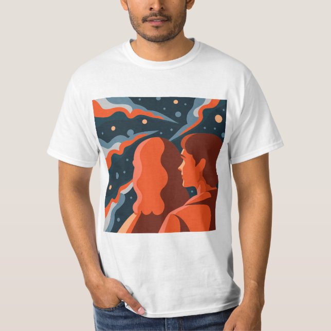 Camiseta Two Figures Contemplating an Abstract Cosmic Scene (Anverso)